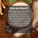 Ashwagandha Powder: Did you know? Fact card highlighting health benefits, including immune system support and white blood cell production.